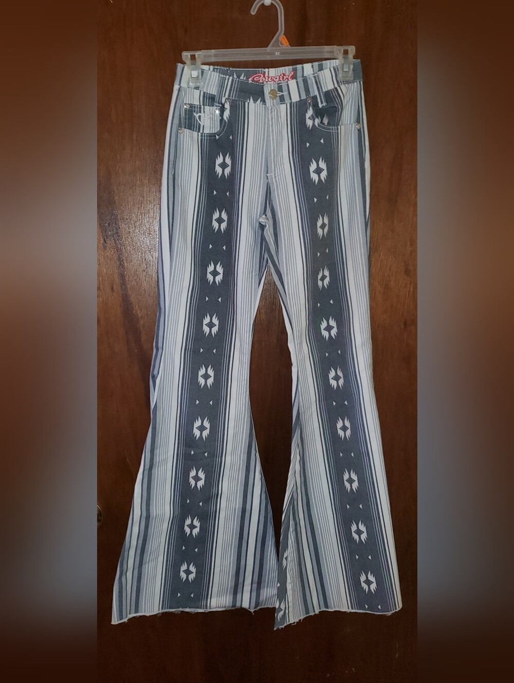 Cowgirl Hardware Flare Leg Aztec Print Jeans Sz 14